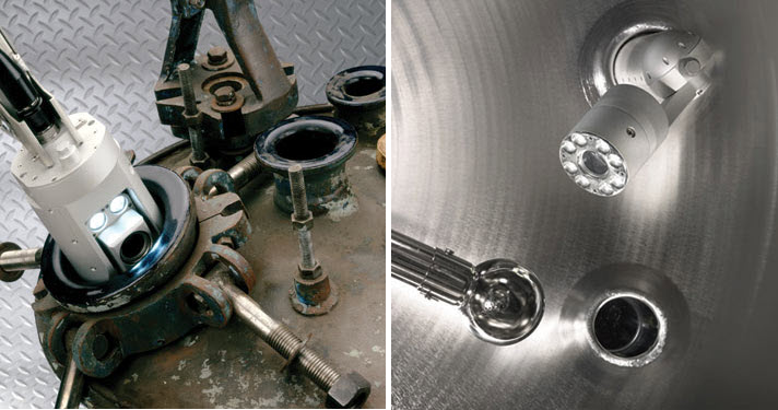 使用韋林工業(yè)內(nèi)窺鏡檢查儲(chǔ)罐的現(xiàn)場圖